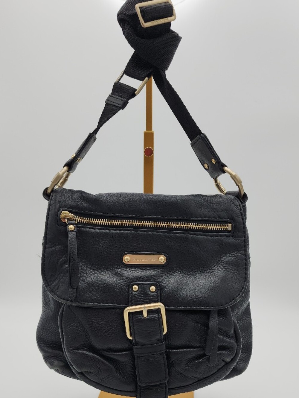 Michael Kors Black Leather Satchel, Crossbody with Gold Hardware